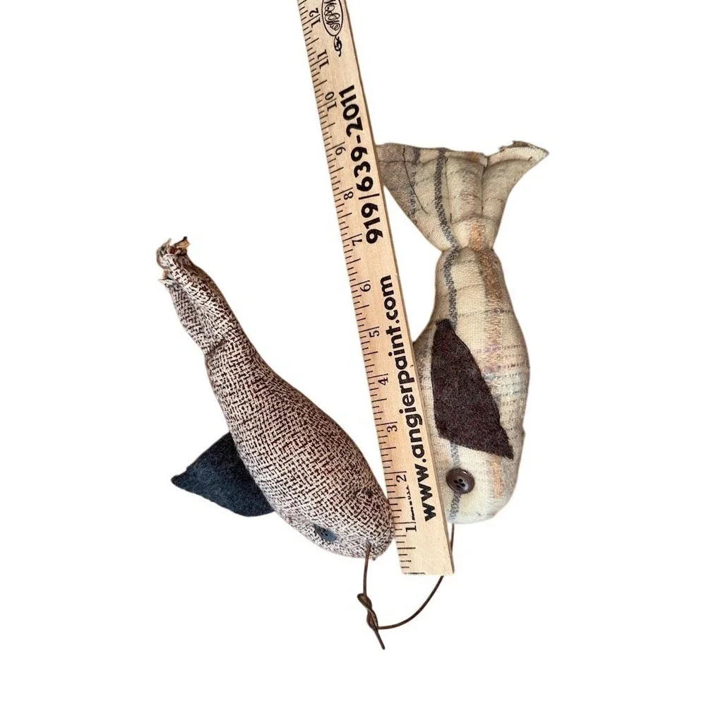 Puppet Heap‎ Primitive Folk Art Fabric Fish Ornaments Set 2 Rustic Decor coastal